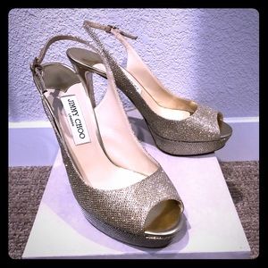 Jimmy Choo Verity Gold Lame Glitter shoes 39.5